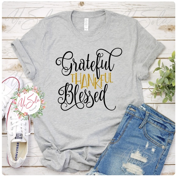 Tops - Grey "Grateful Thankful Blessed" T-shirt